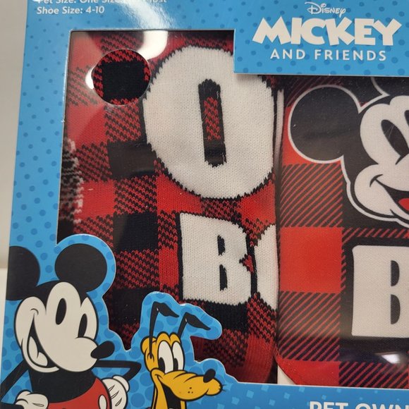 New Disney Mickey Mouse Pet Owner Matching Set Crew Socks Dog Bandana Plaid Red - Picture 2 of 15